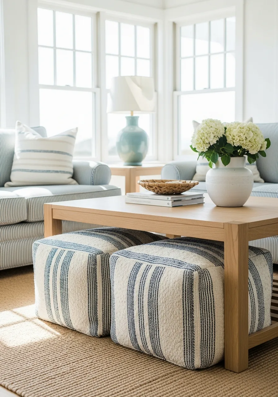 24. Striped Flatweave Ottomans