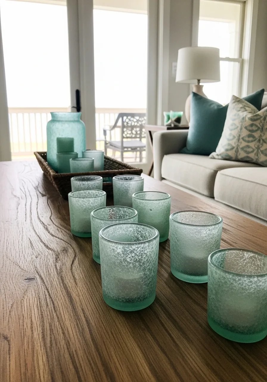 40. Sea Glass Votive Holders