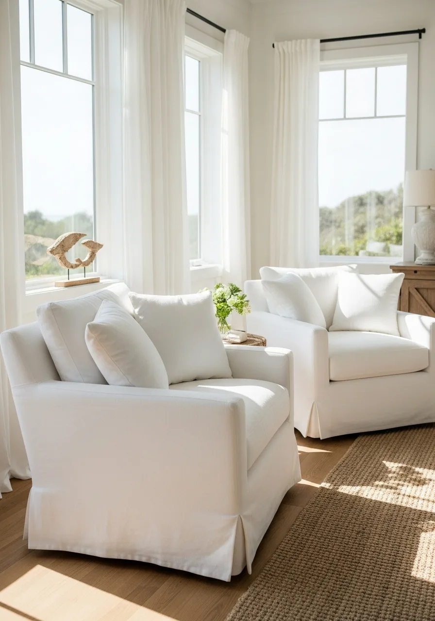 44. Slipcovered Swivel Chairs