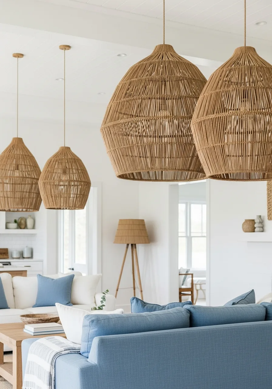 46. Oversized Woven Rattan Pendants