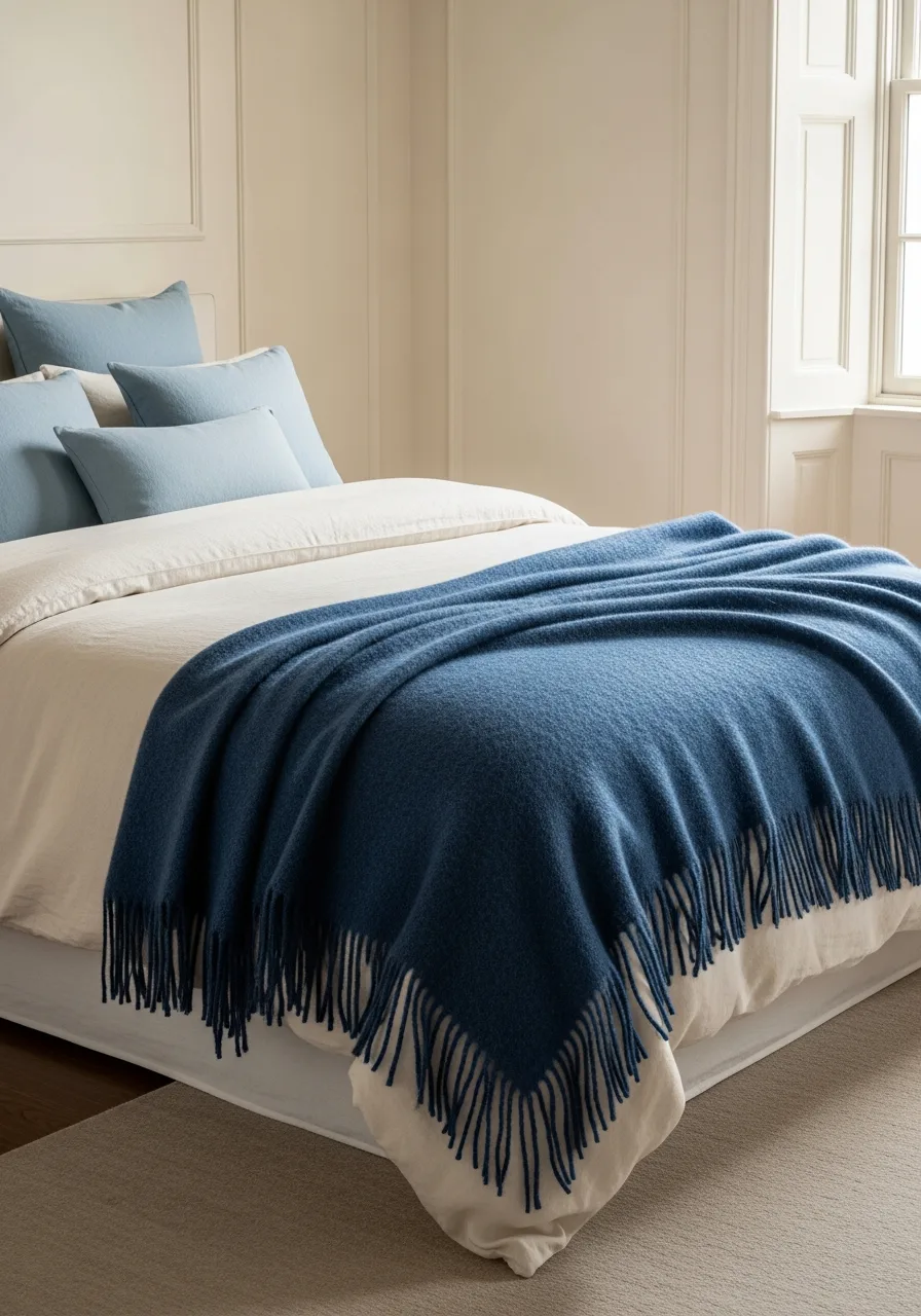 16. Textured Blue Mohair Throw