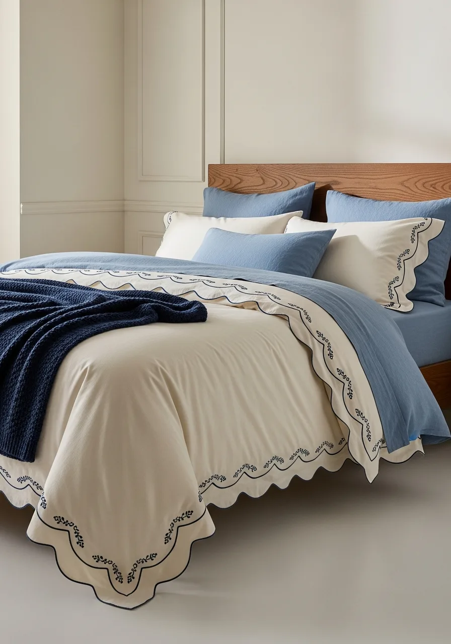 18. Scalloped Cream Bedding Edges