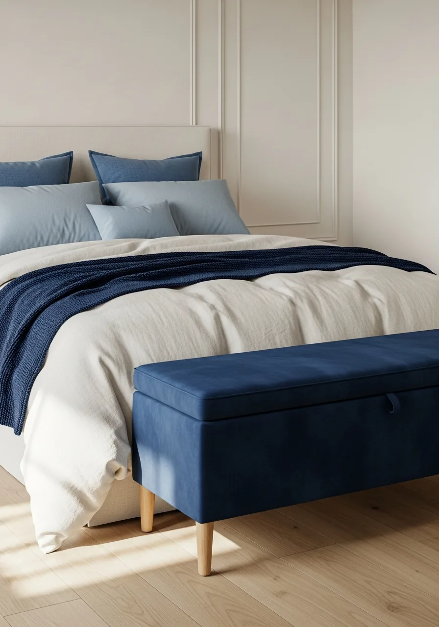 37. Blue Velvet Storage Bench