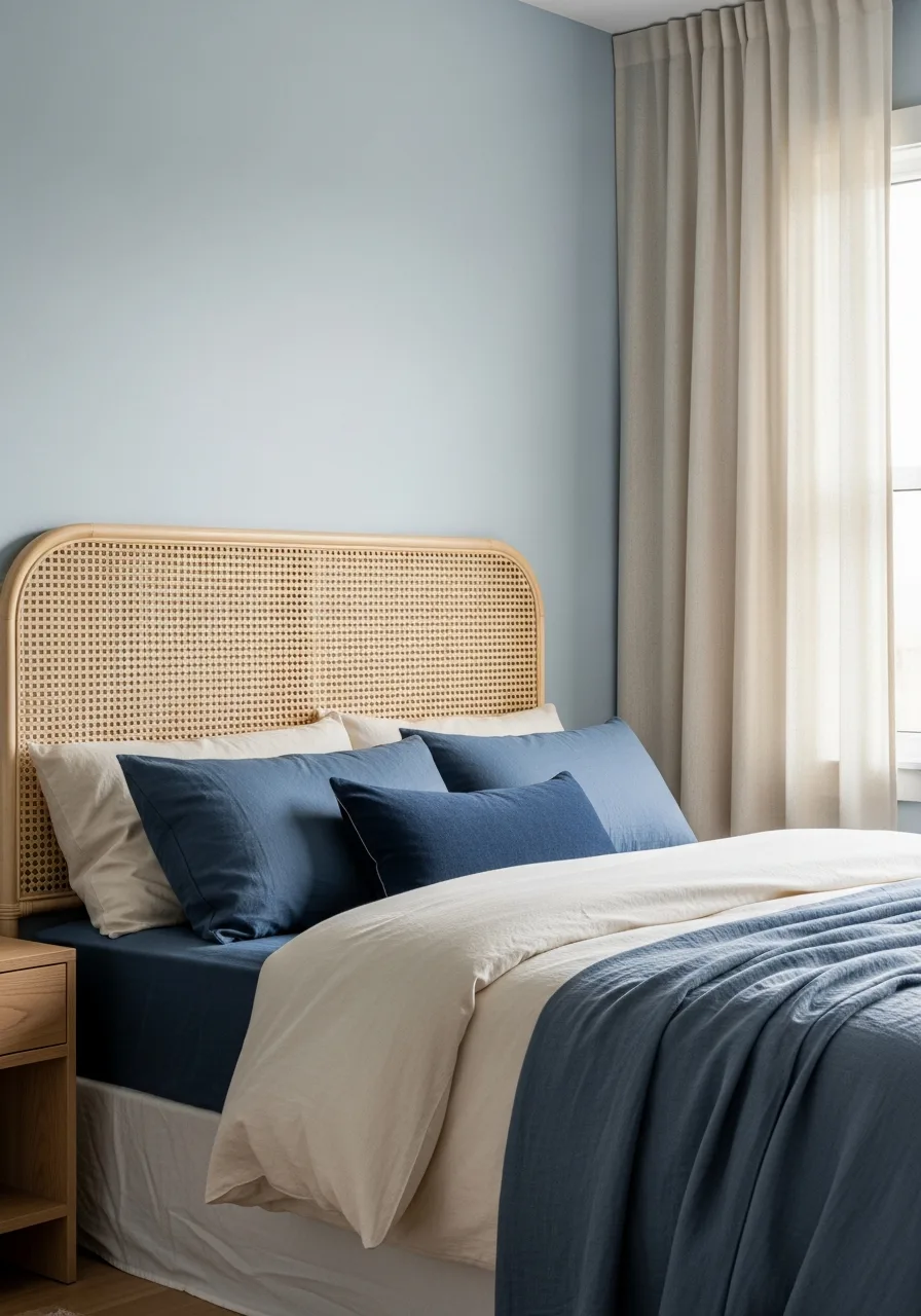 38. Cream Woven Rattan Headboard