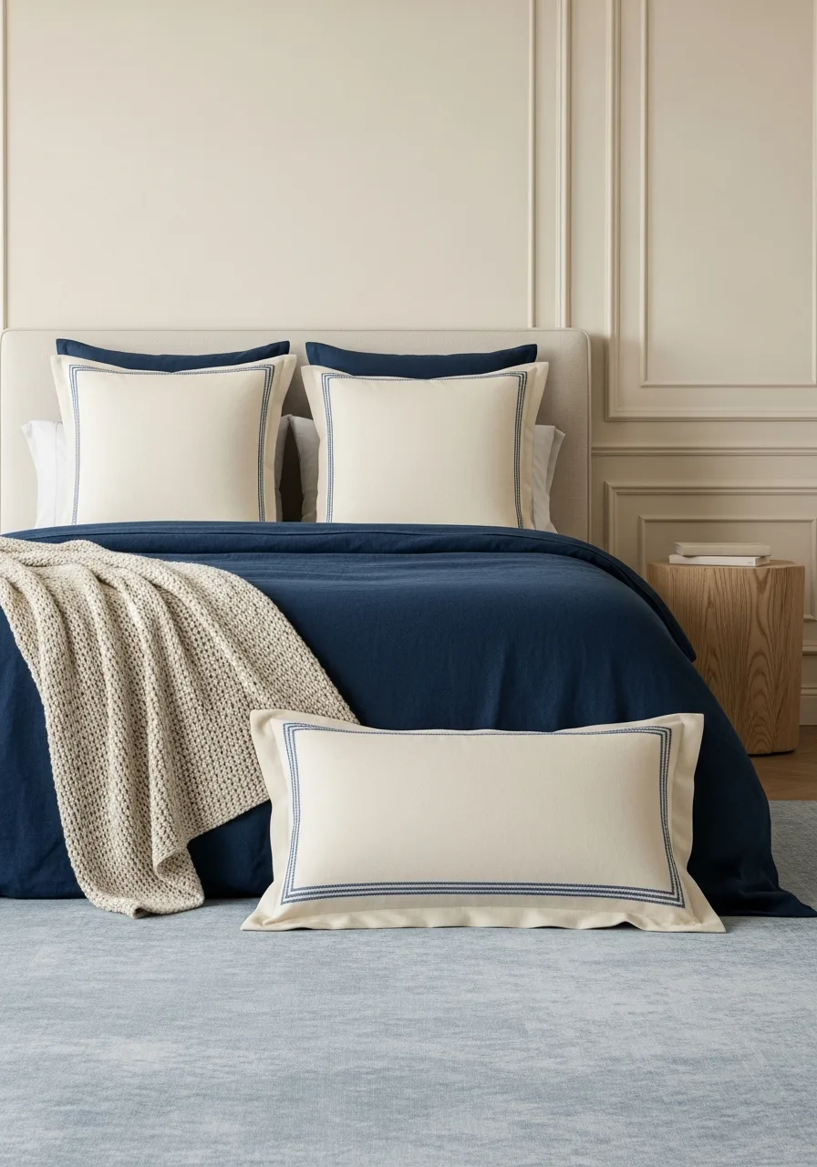 41. Blue Bordered Cream Shams