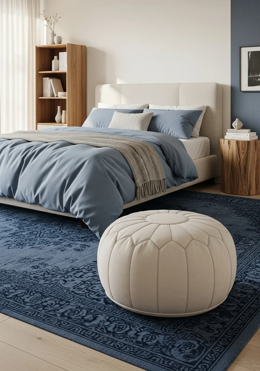 43. Cream Velvet Floor Pouf