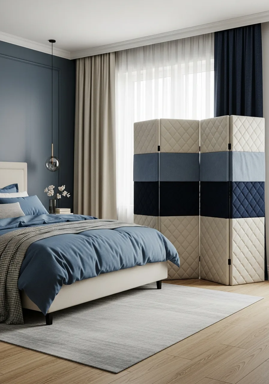 47. Cream Quilted Folding Screen