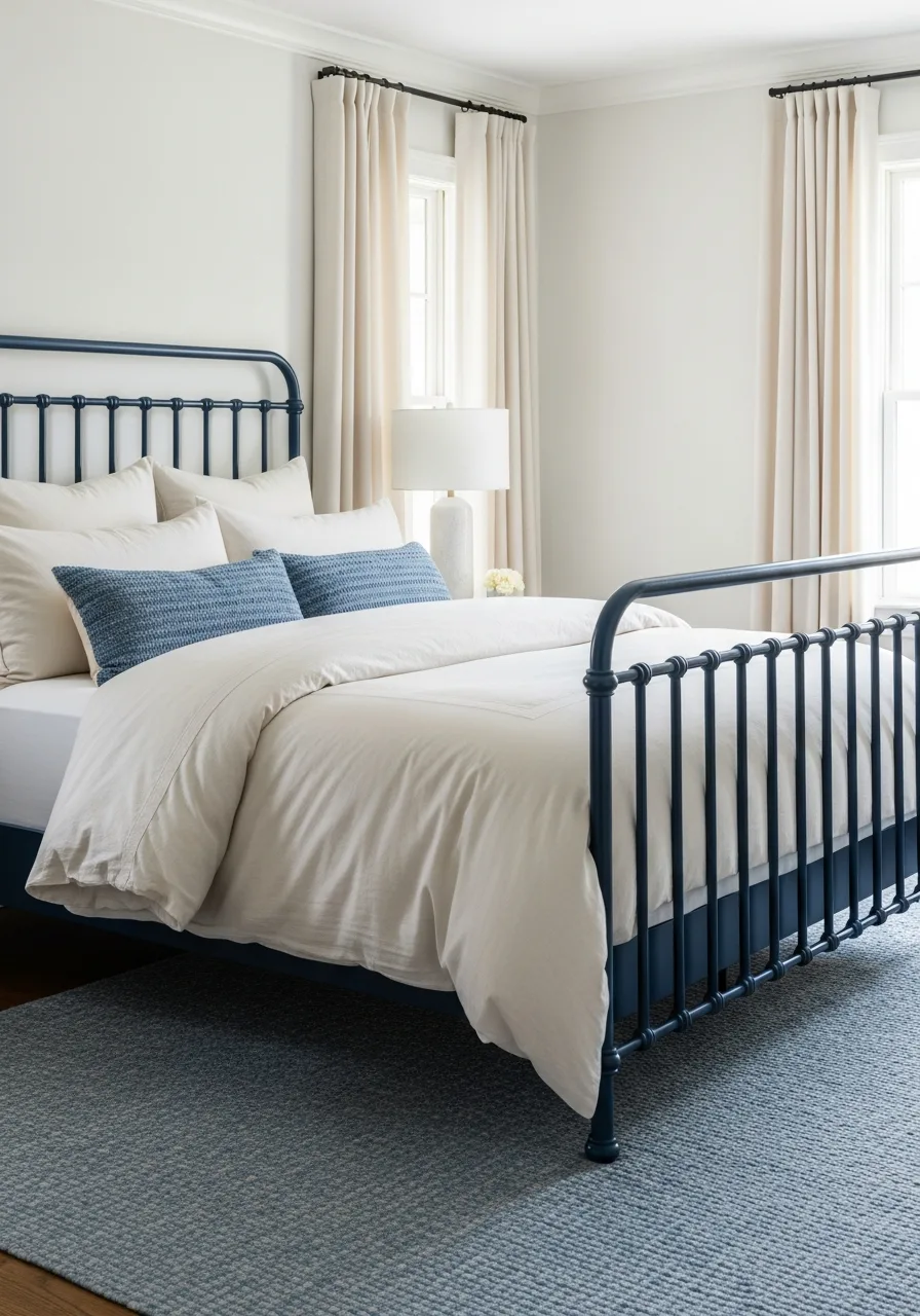 48. Navy Iron Bed Frame