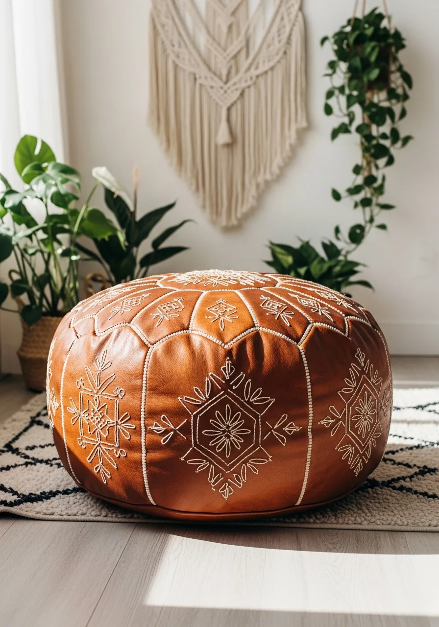 17. Moroccan Faux Leather Pouf