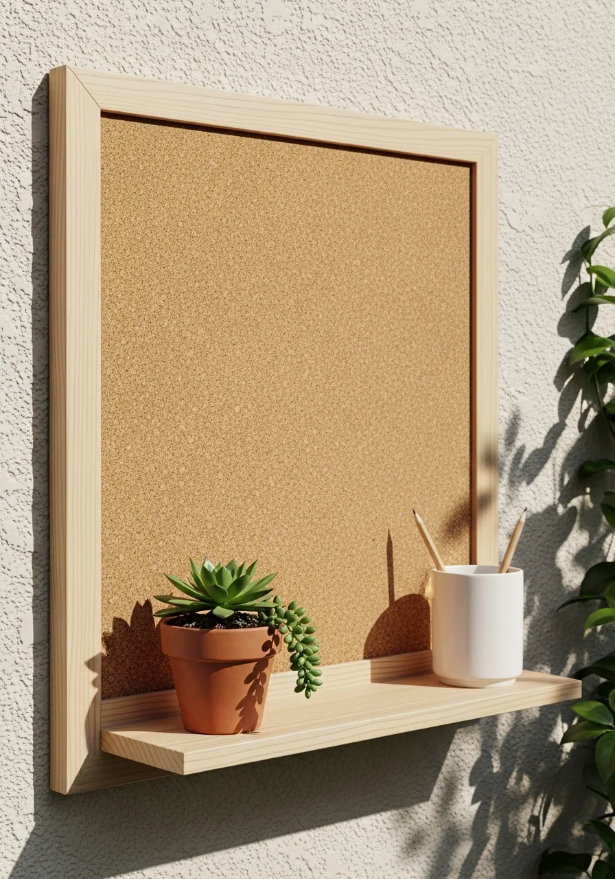 23. Cork Board With a Small Shelf