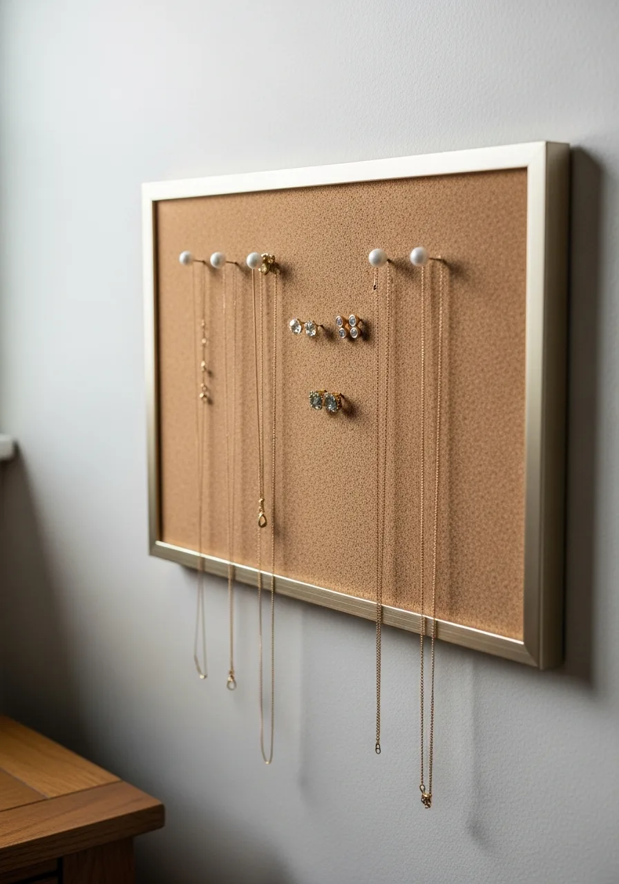 25. Cork Board Jewelry Organizer