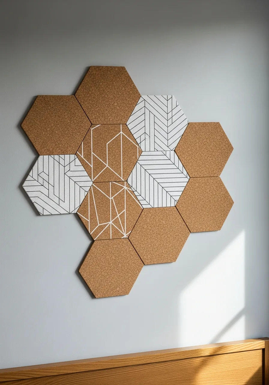9. Hexagon Cork Tile Display