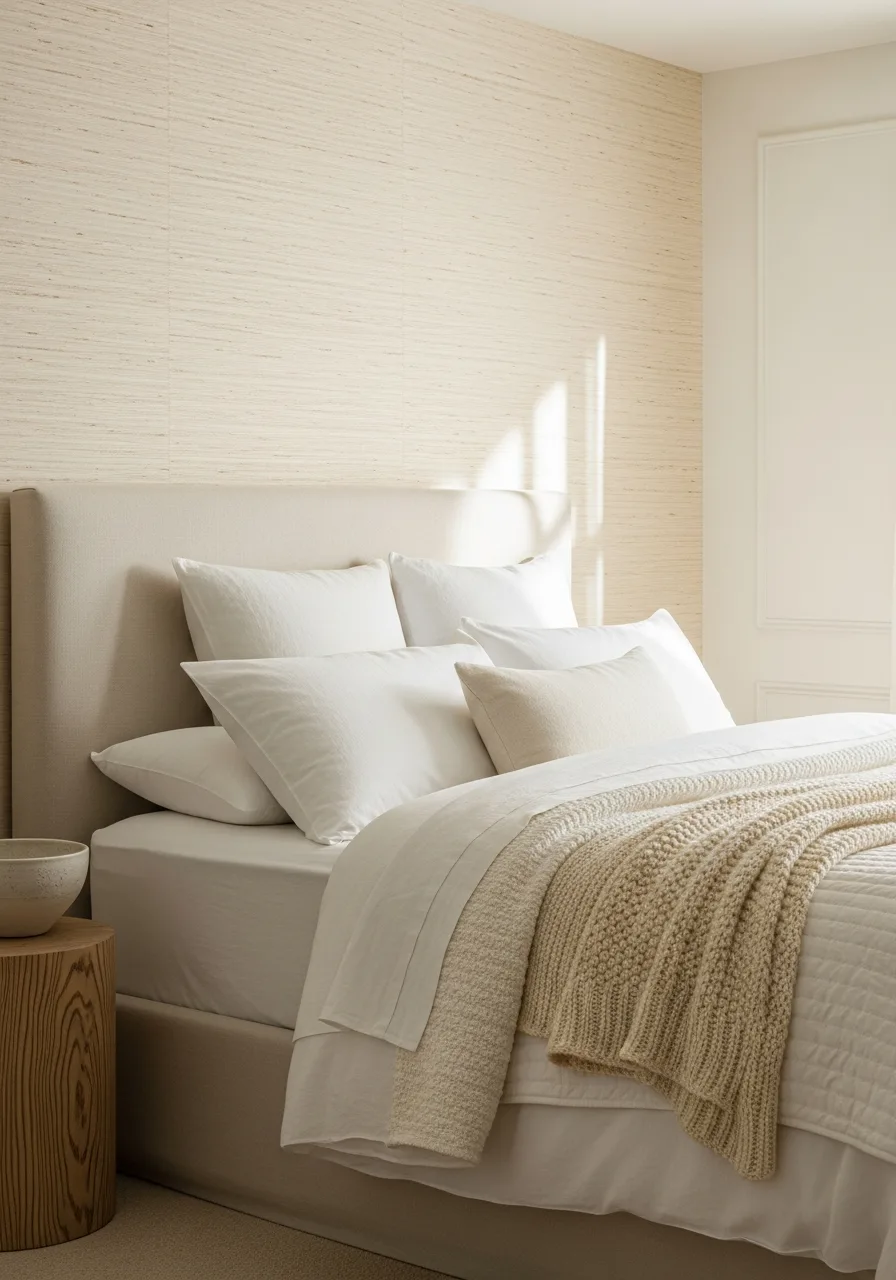 22. Apply Cream Grasscloth Wallpaper