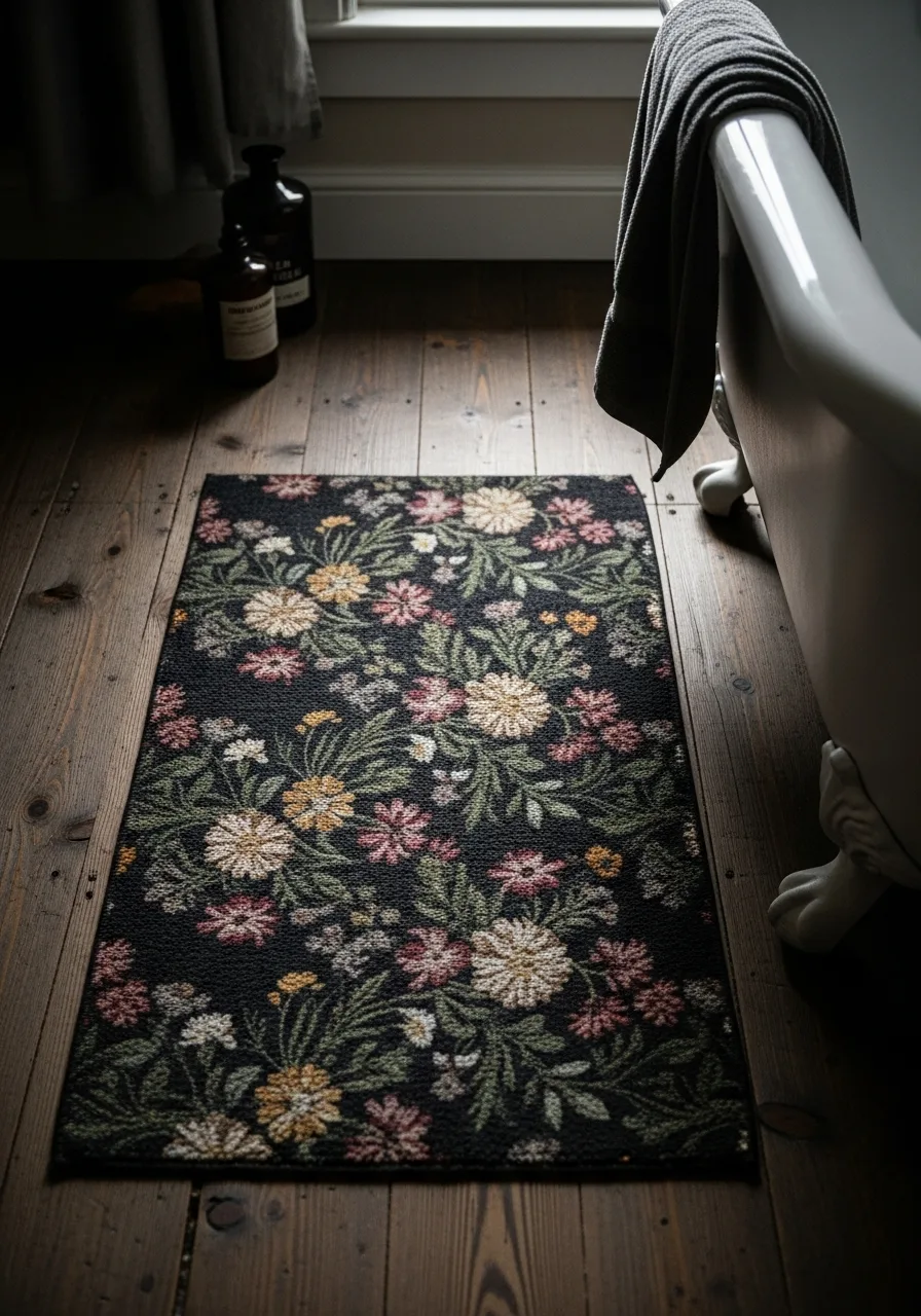 16. Dark Floral Floor Mats