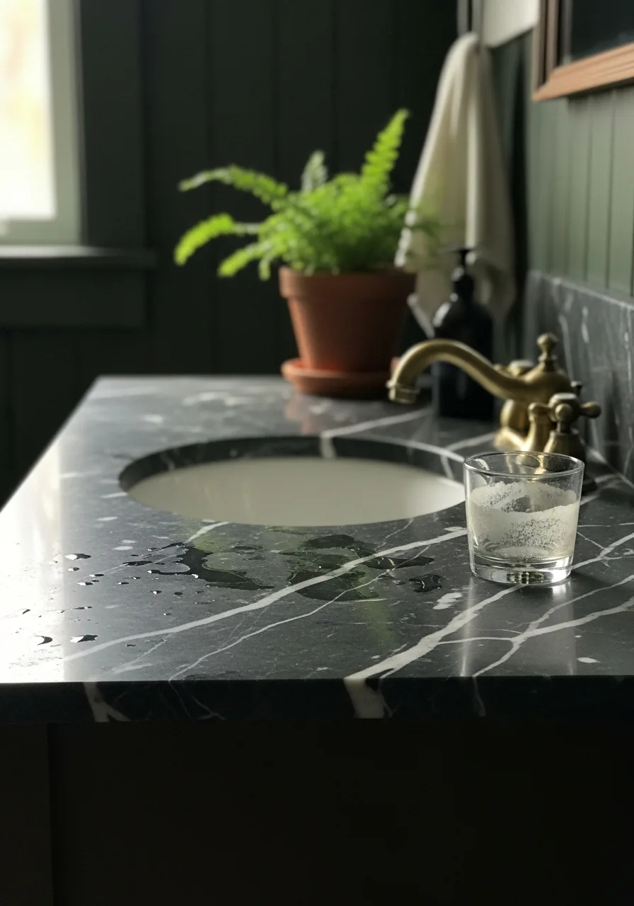 50. Dark Marble Countertops