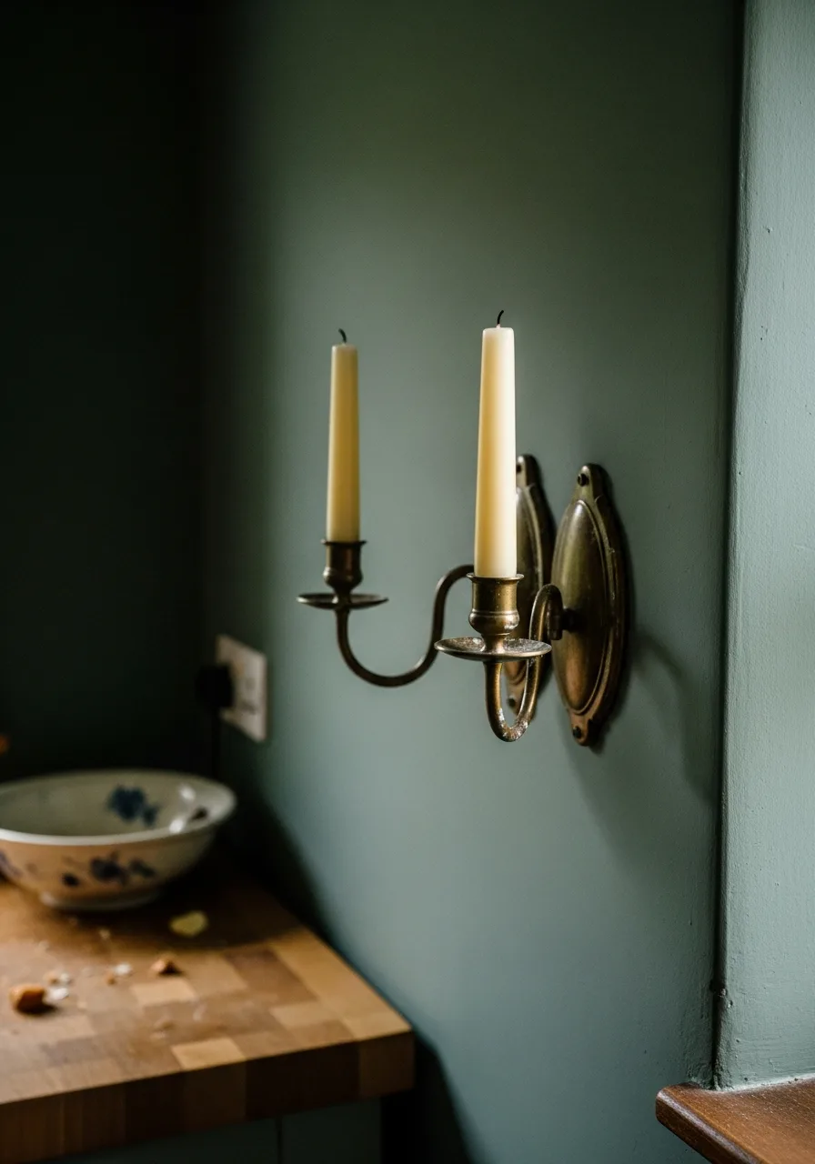 13. Antique Brass Candle Sconces