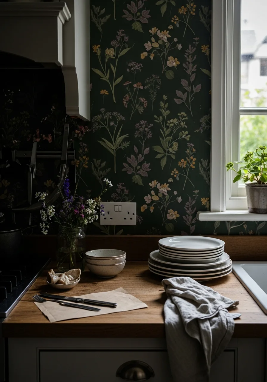 3. Moody Floral Removable Wallpaper