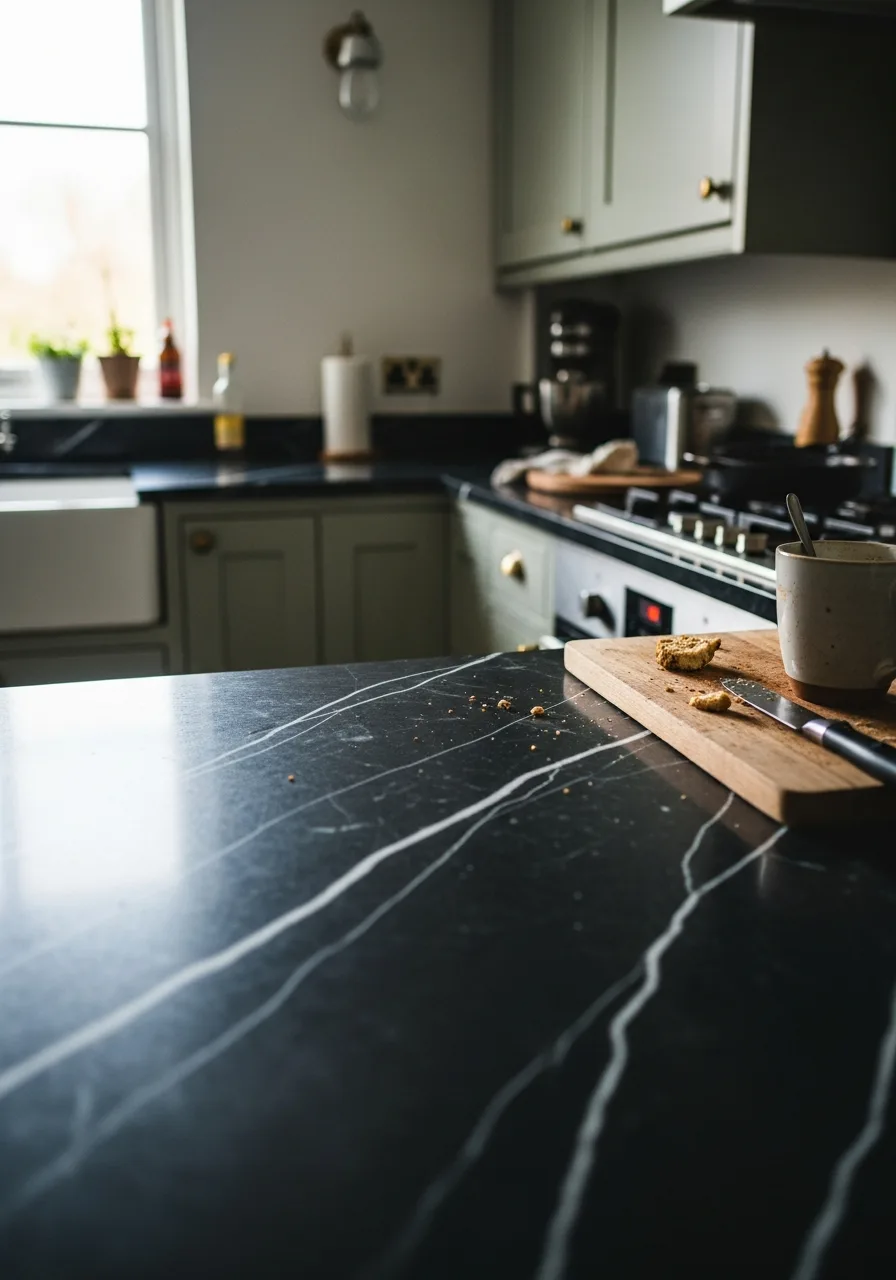 30. Dark Marble Countertops