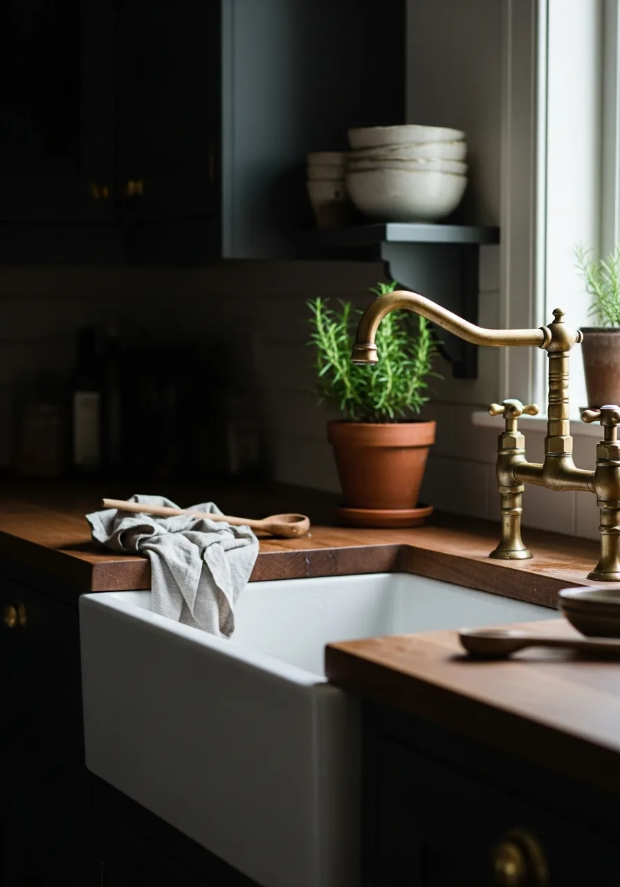 4. Aged Brass Kitchen Faucet