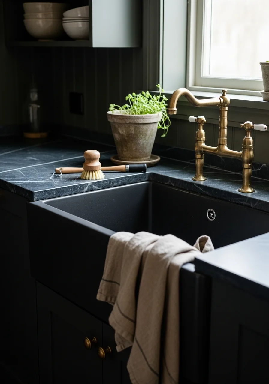 8. Black Ceramic Farmhouse Sink