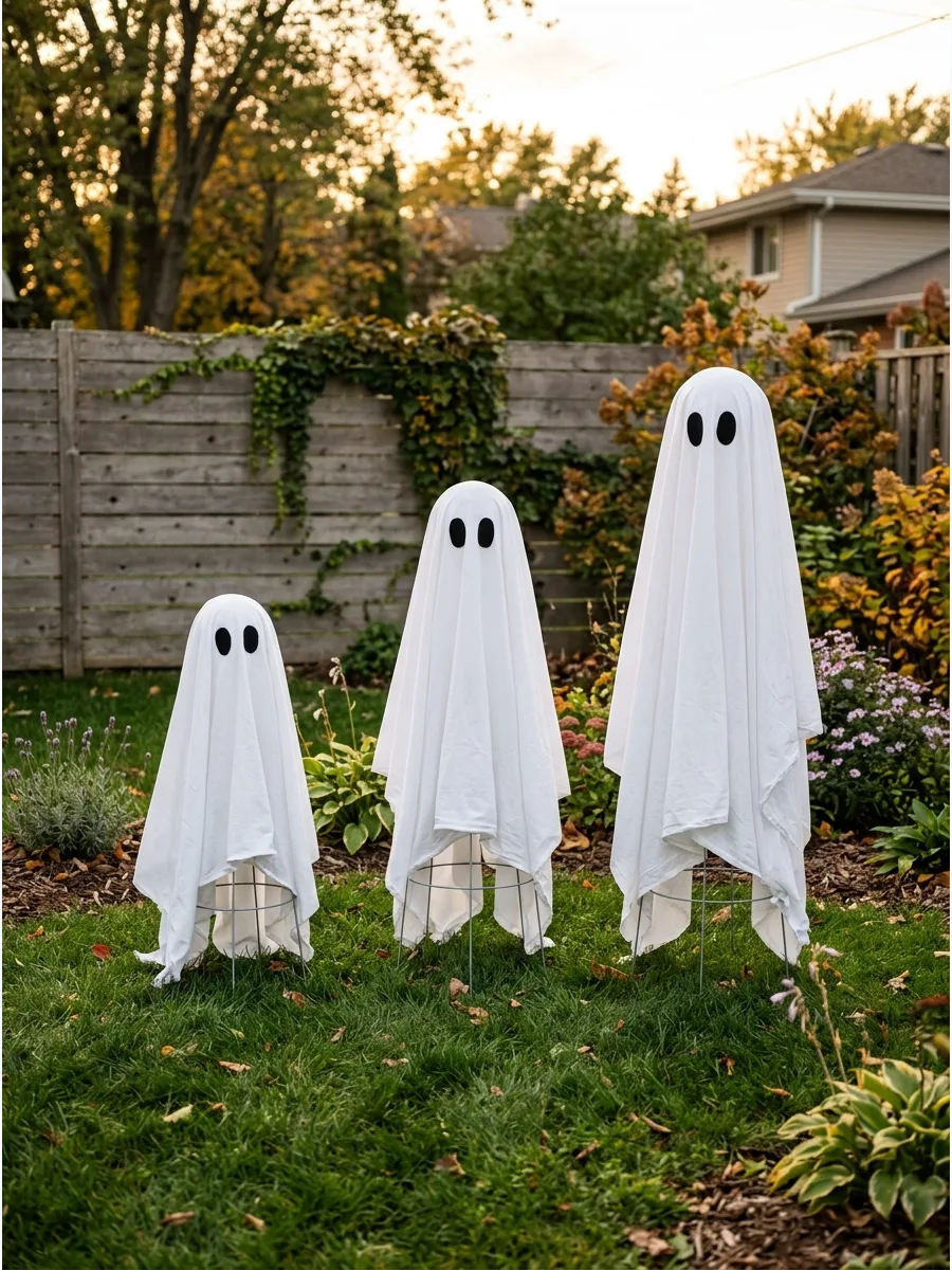 1. Tomato Cage Fabric Ghosts
