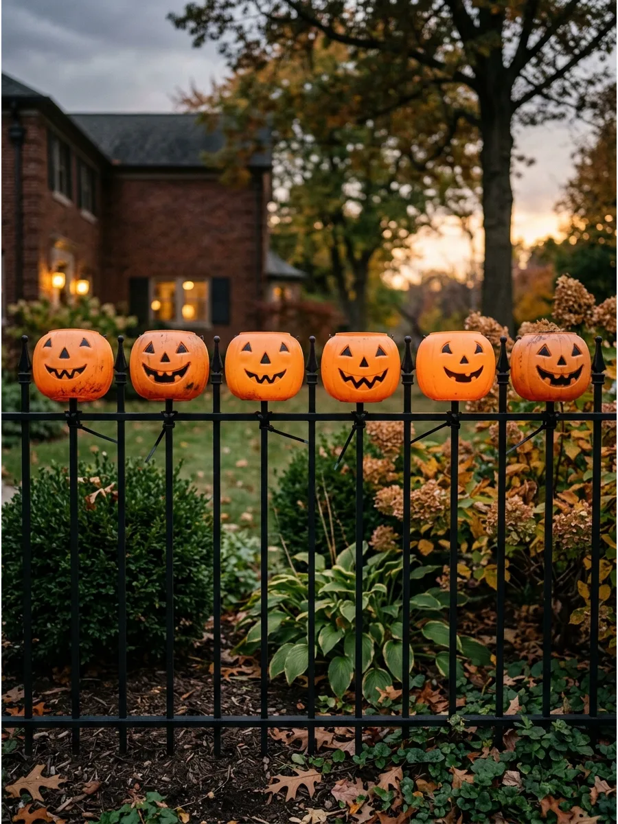 34. Plastic Pumpkin Fence Toppers