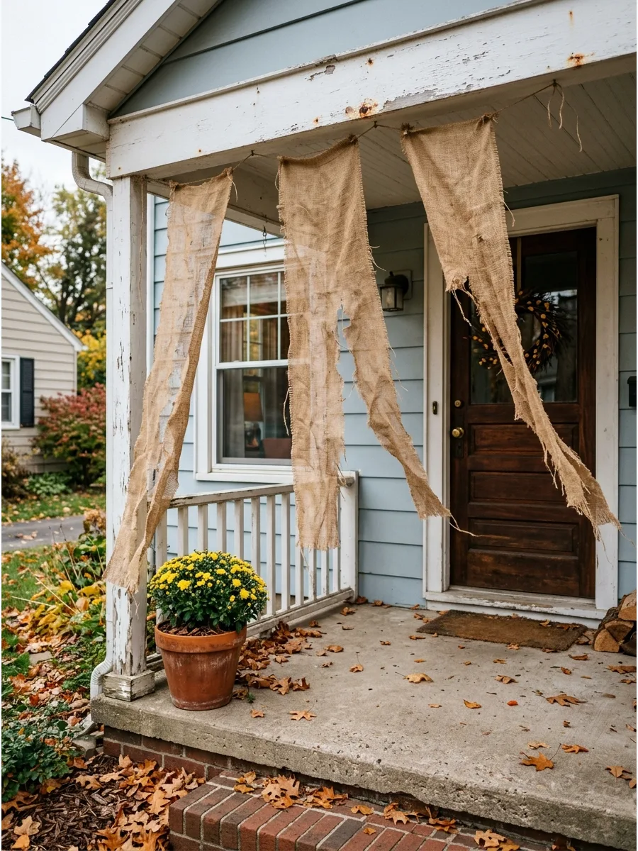 48. Tattered Burlap Porch Shrouds