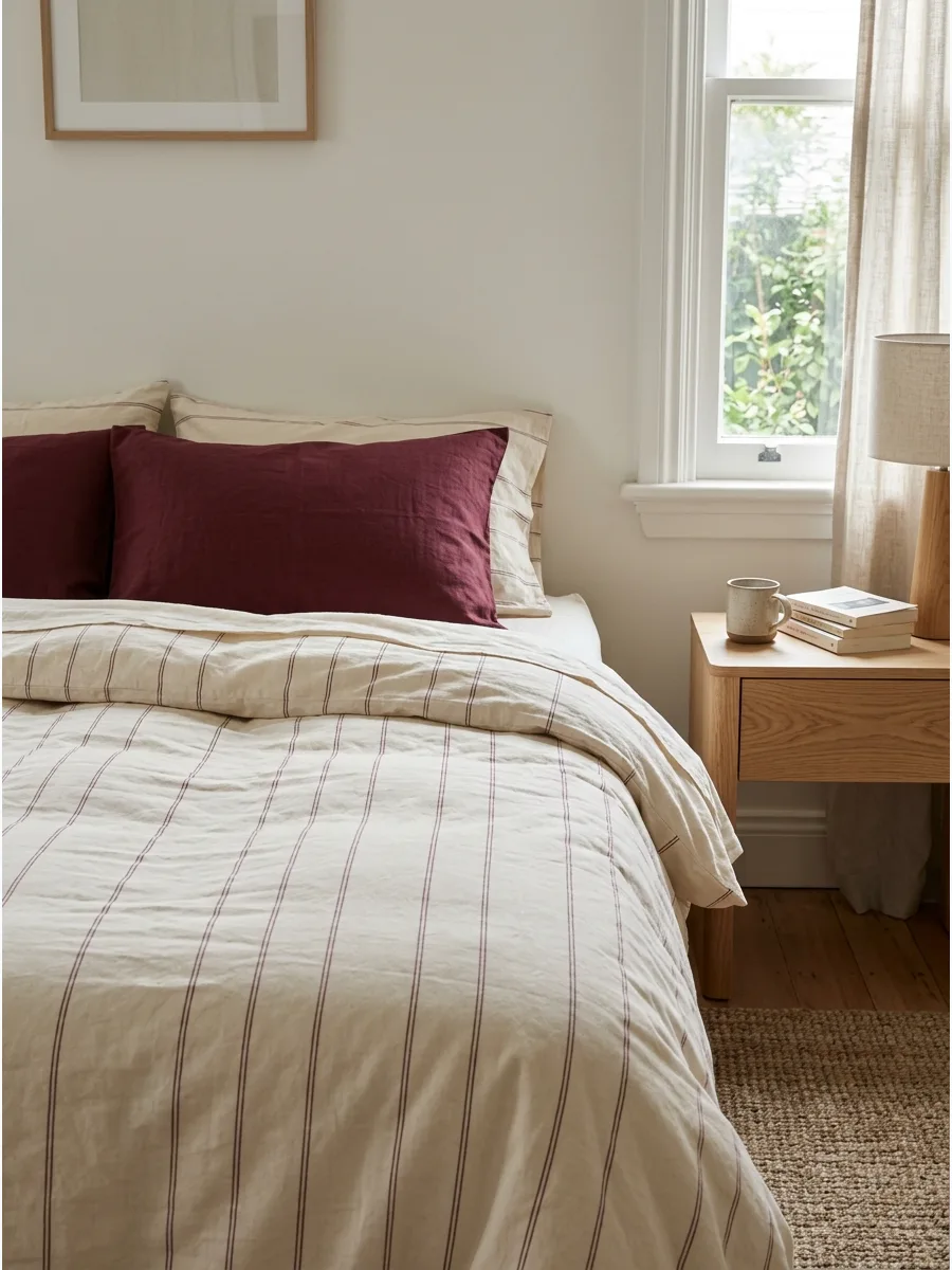 12. Muted Ticking-Stripe Bedding