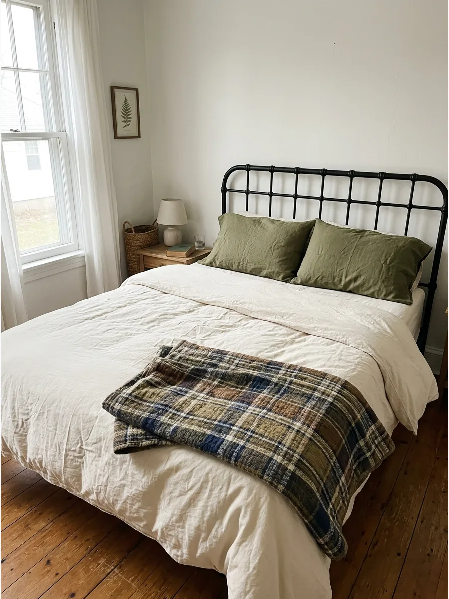 13. Plaid Quilt Over Solid Duvet