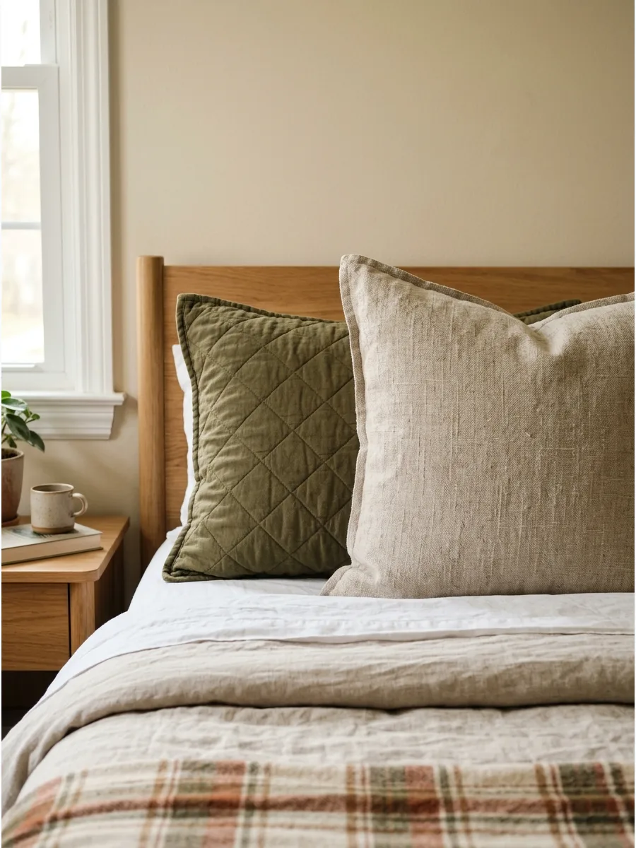 17. Olive Quilt With Oatmeal Bedding