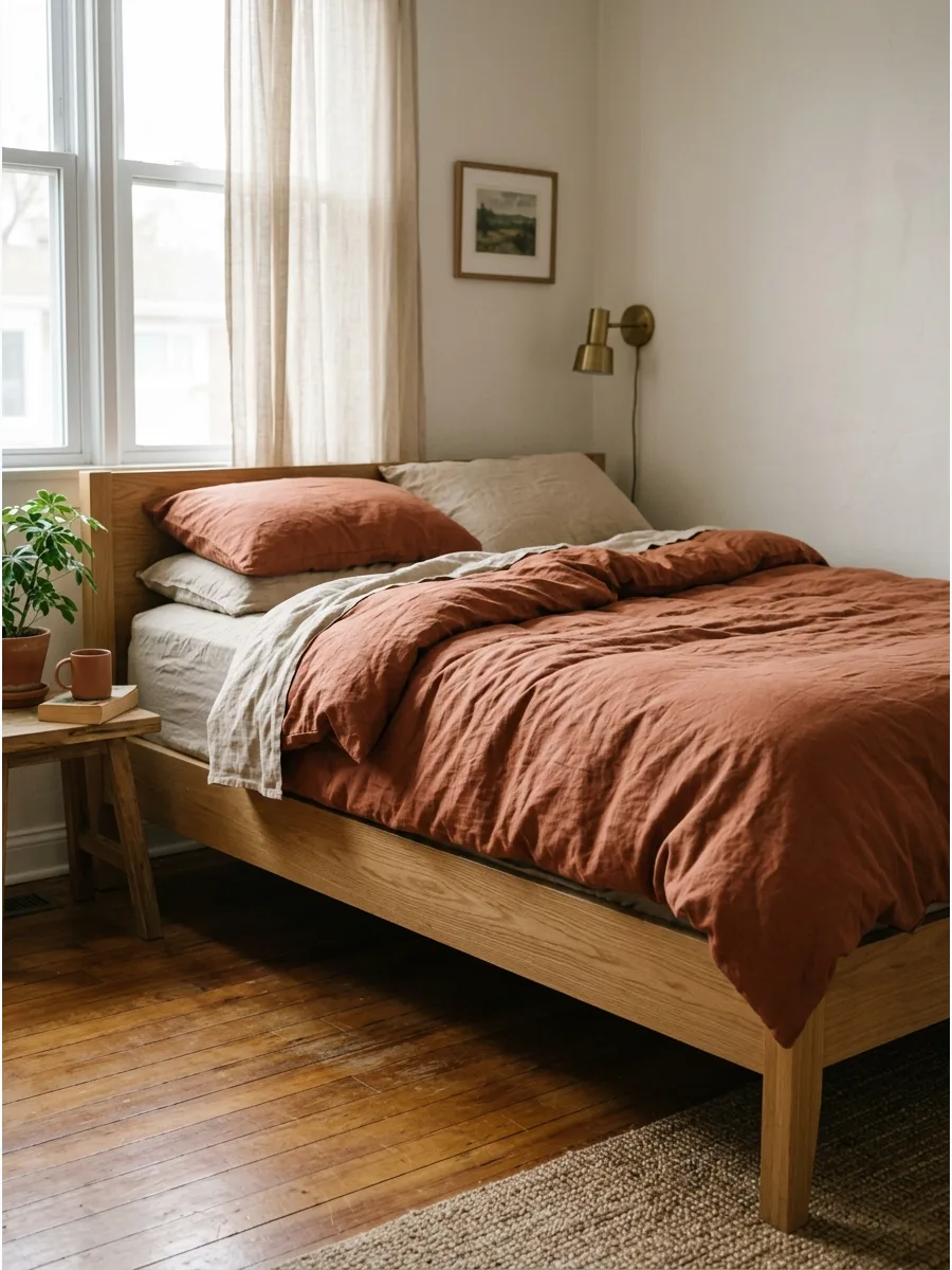 20. Terracotta Duvet With Beige Layers