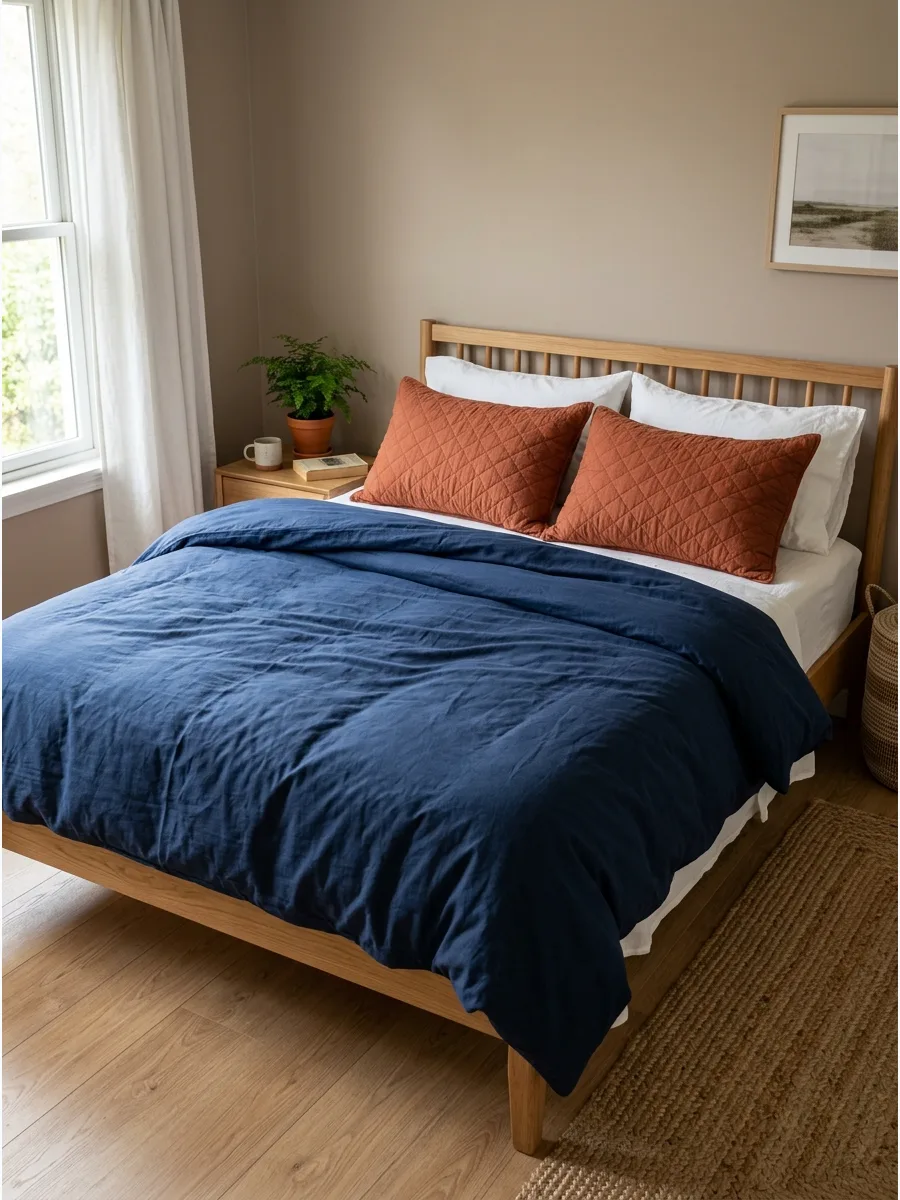 24. Navy and Rust Bedding