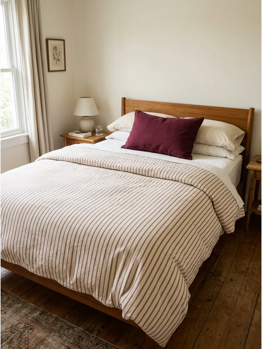 27. Muted Ticking-Stripe Bedding