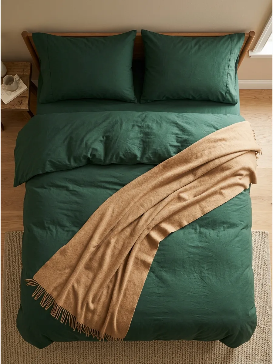 36. Forest Green Camel Bedding