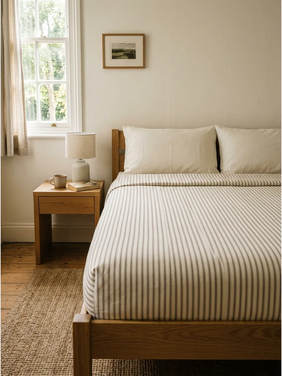 42. Muted Ticking-Stripe Bedding