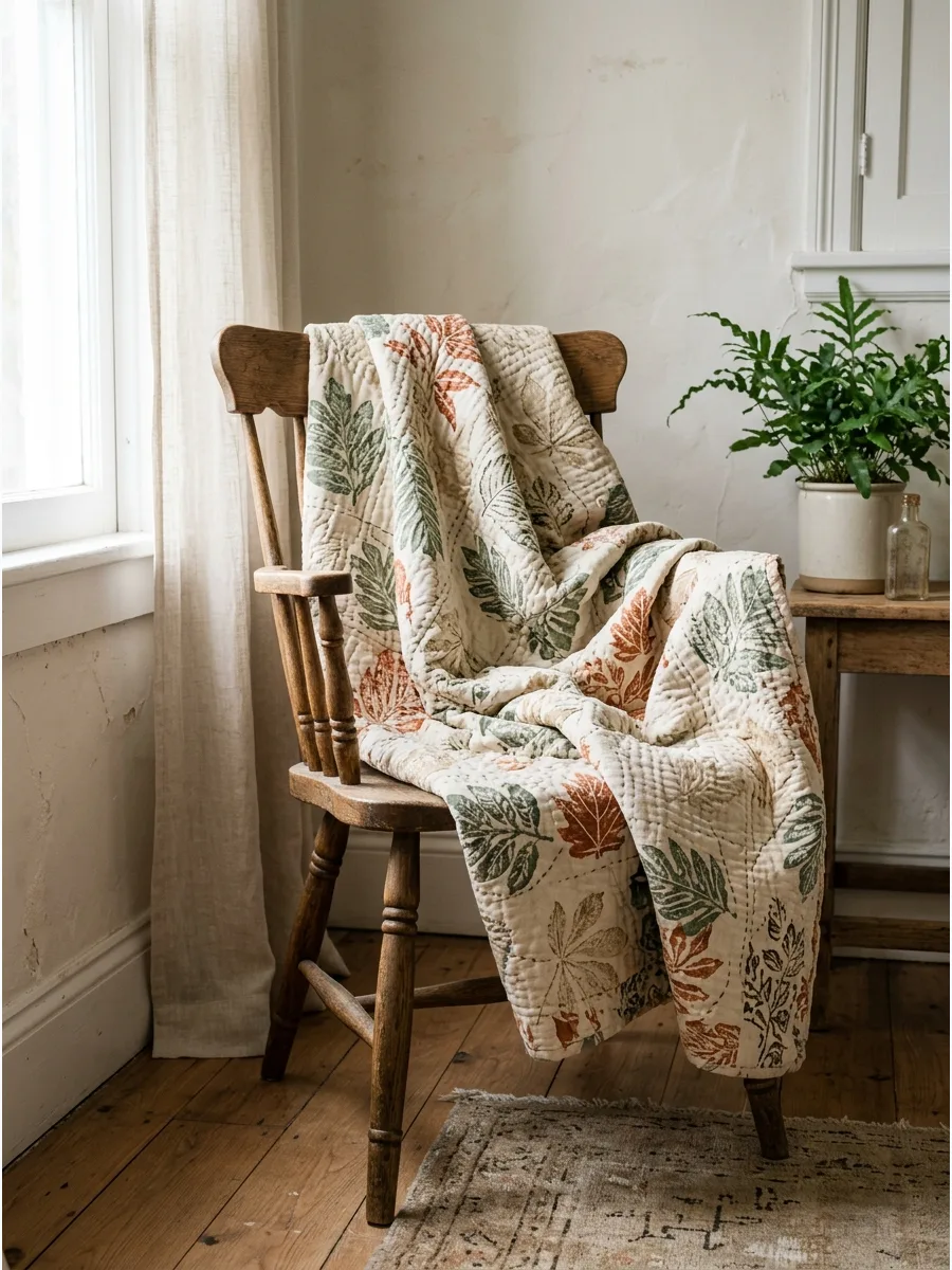 45. Block-Print Botanical Quilt
