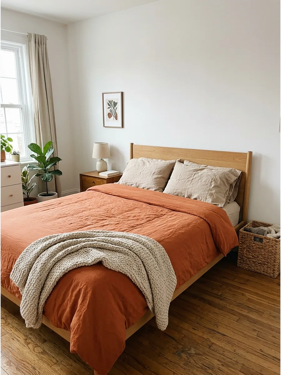 5. Terracotta Duvet With Beige Layers