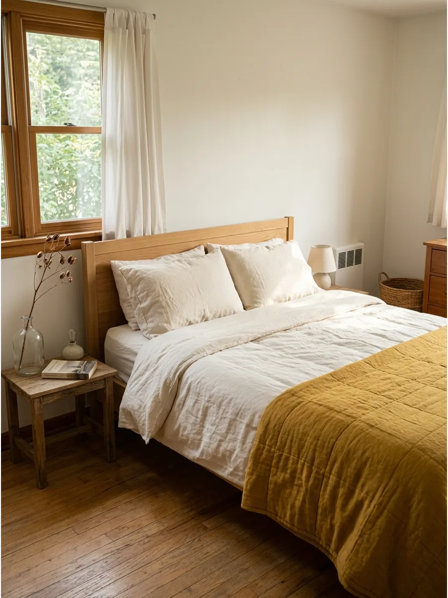 7. Mustard and Cream Bedding