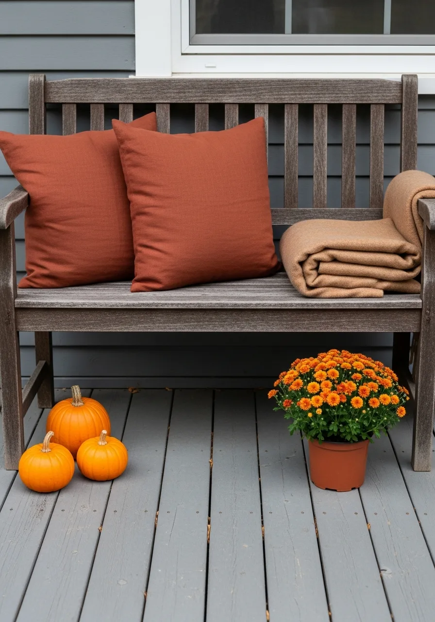 29. Layered Fall Porch Bench