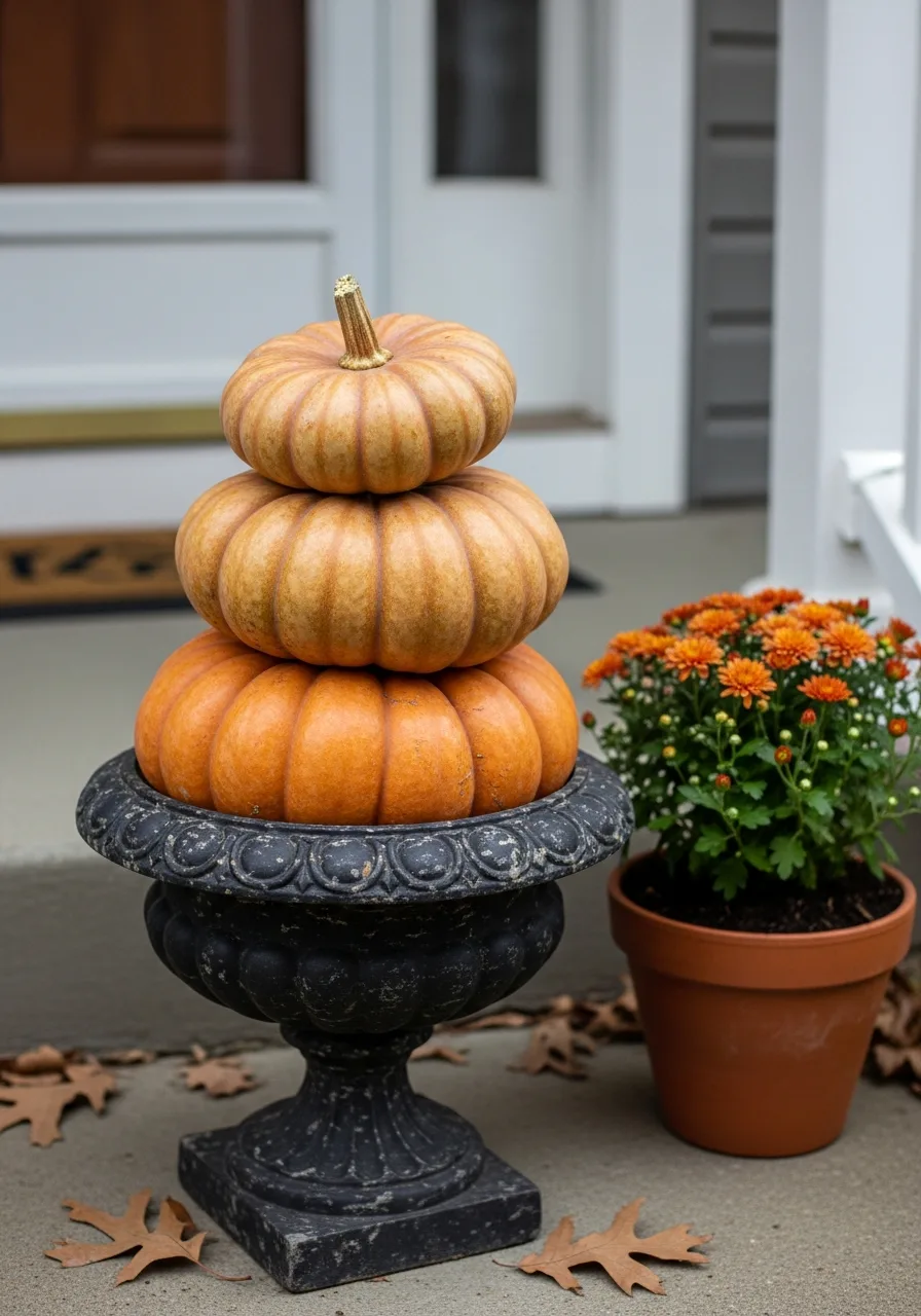 9. Flat Pumpkin Topiaries
