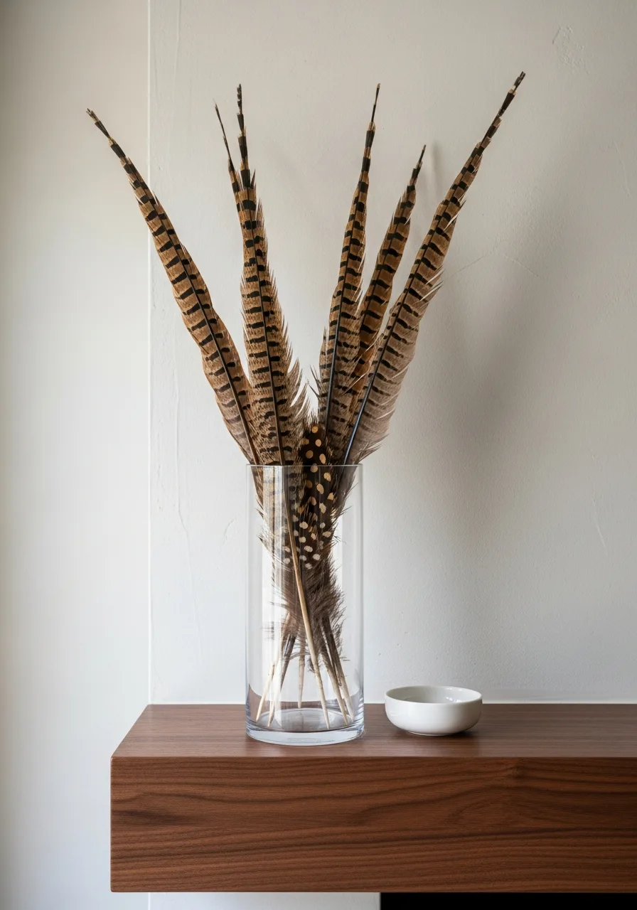 18. Pheasant Feather Glass Vases