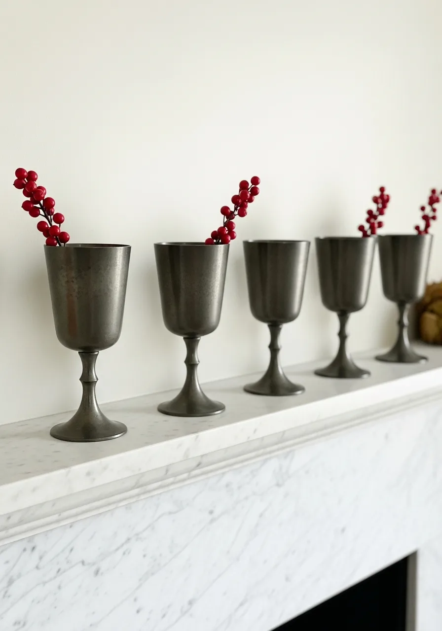 35. Aged Pewter Goblet Vases