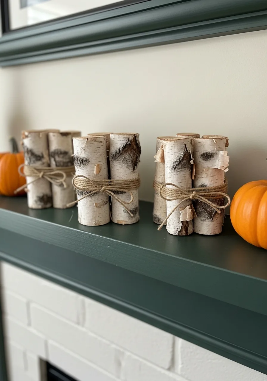 38. Bundled Birch Mantel Accents