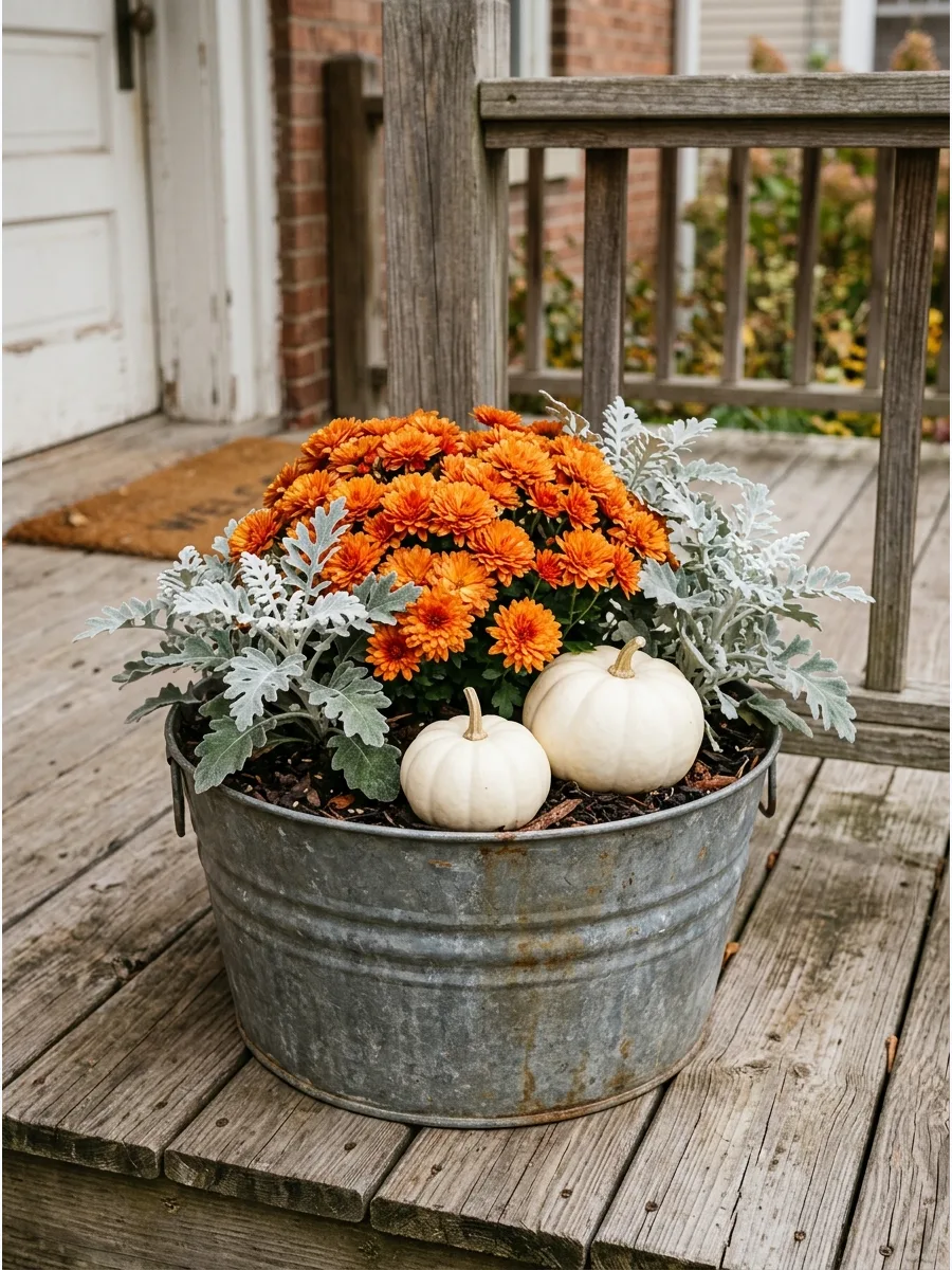 13. Rustic Galvanized Tub Planter