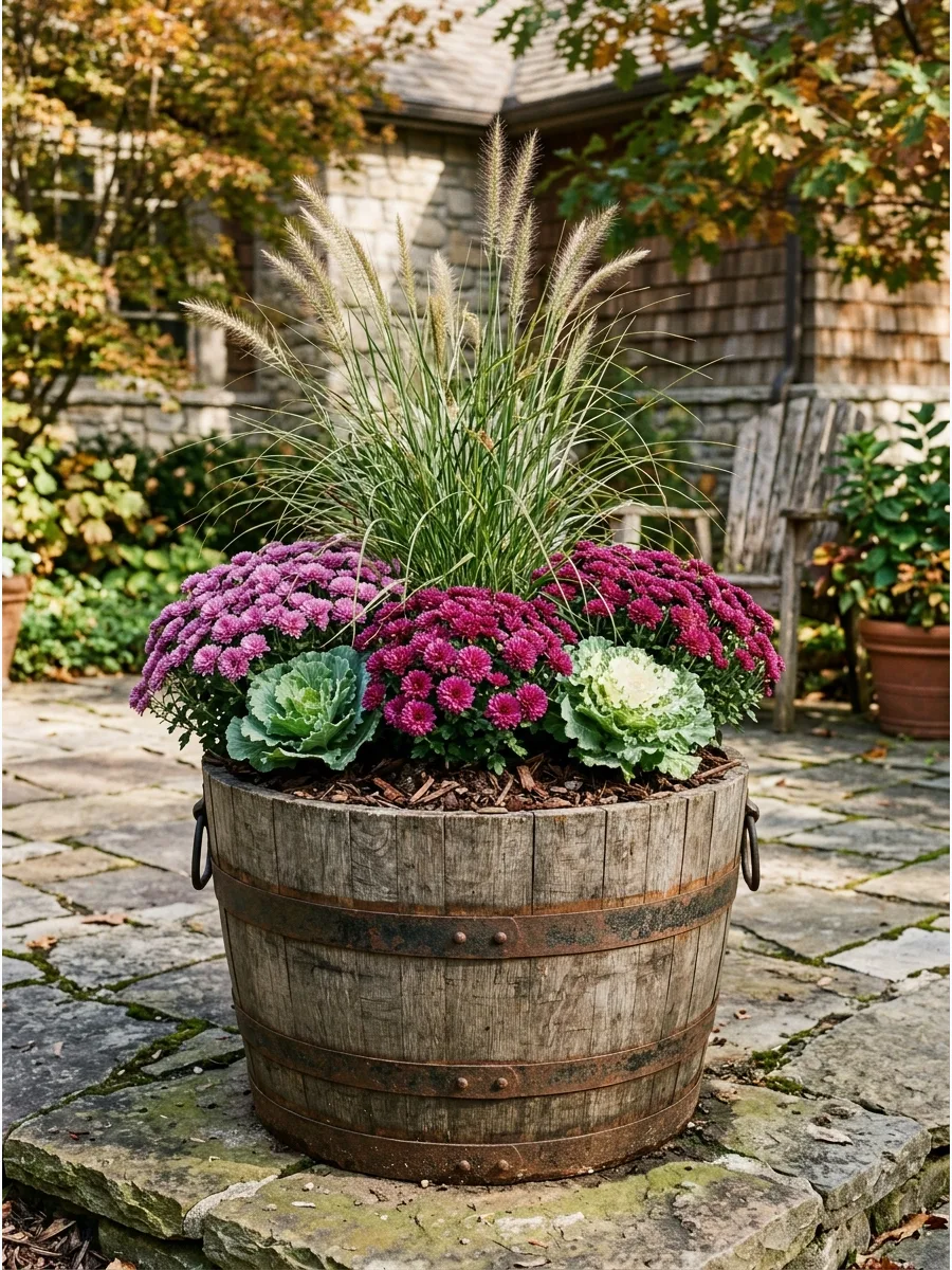 19. Whiskey Barrel Fall Planter