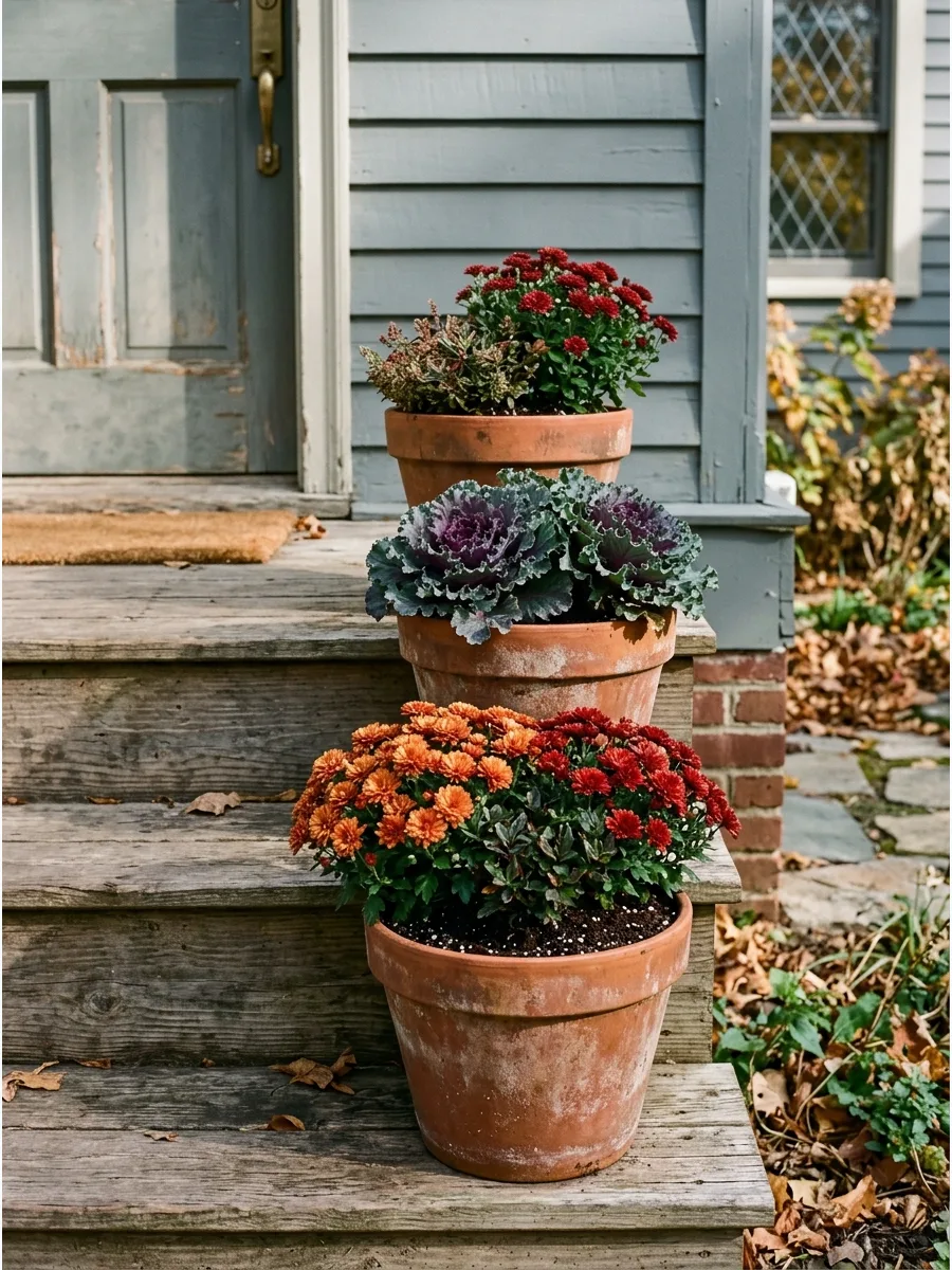 23. Layered Porch-Step Planters