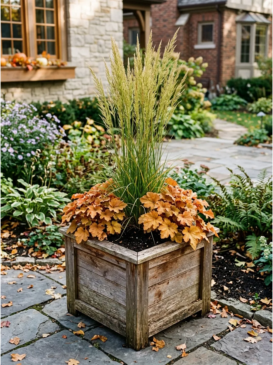 27. Grass and Heuchera Planter