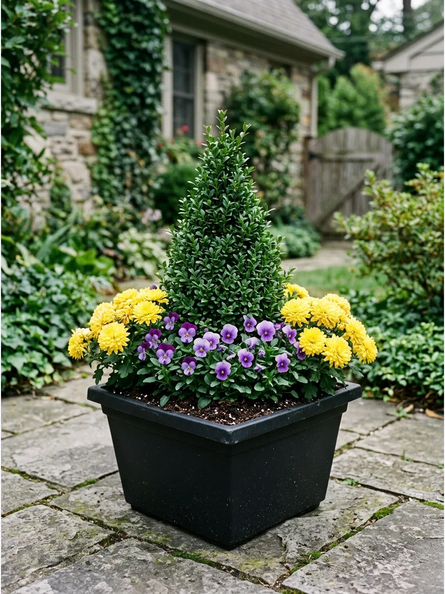32. Evergreen and Mum Transition Pot