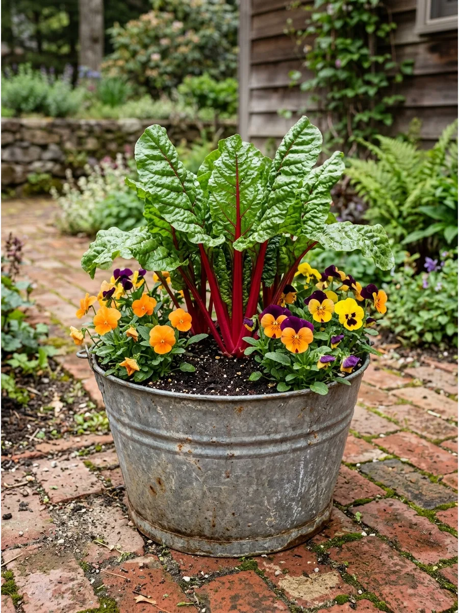 34. Swiss Chard and Pansy Pot