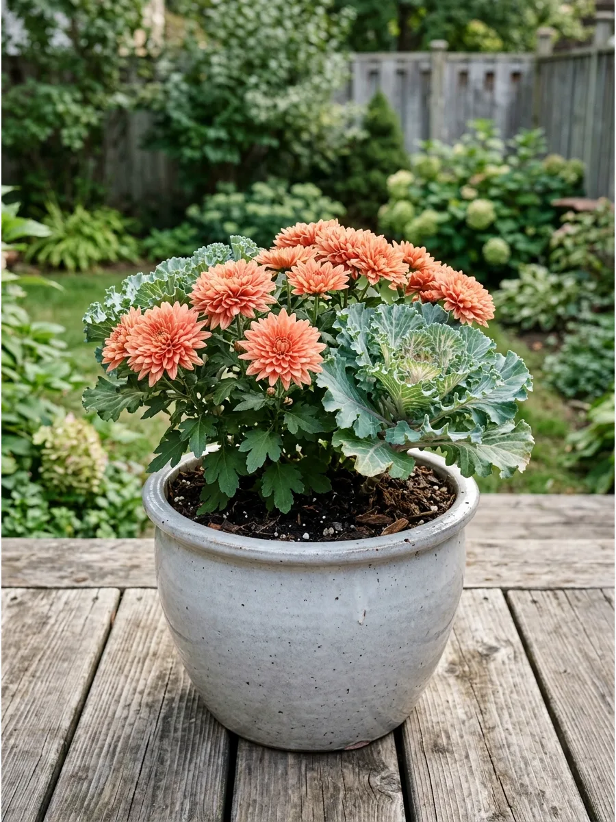 36. Coral Mum Blue Kale Trio